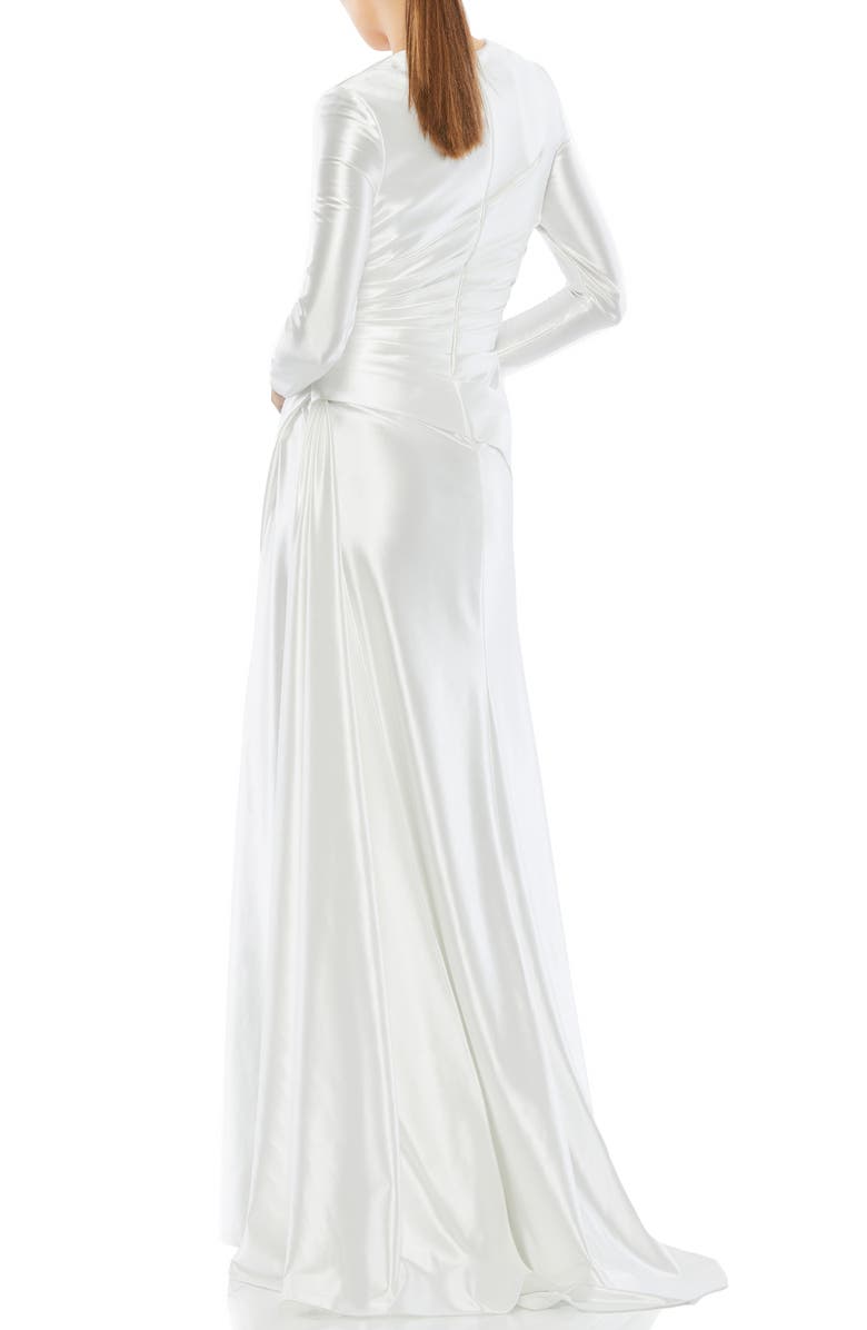 Mac Duggal Plunge Long Sleeve Satin Gown, Alternate, color, 
