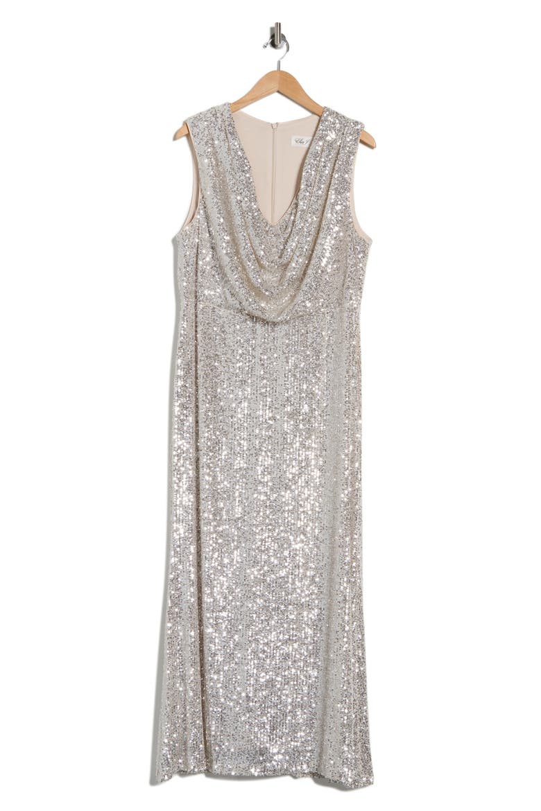 Sleeveless Sequin Gown, Alternate, color, SILVER