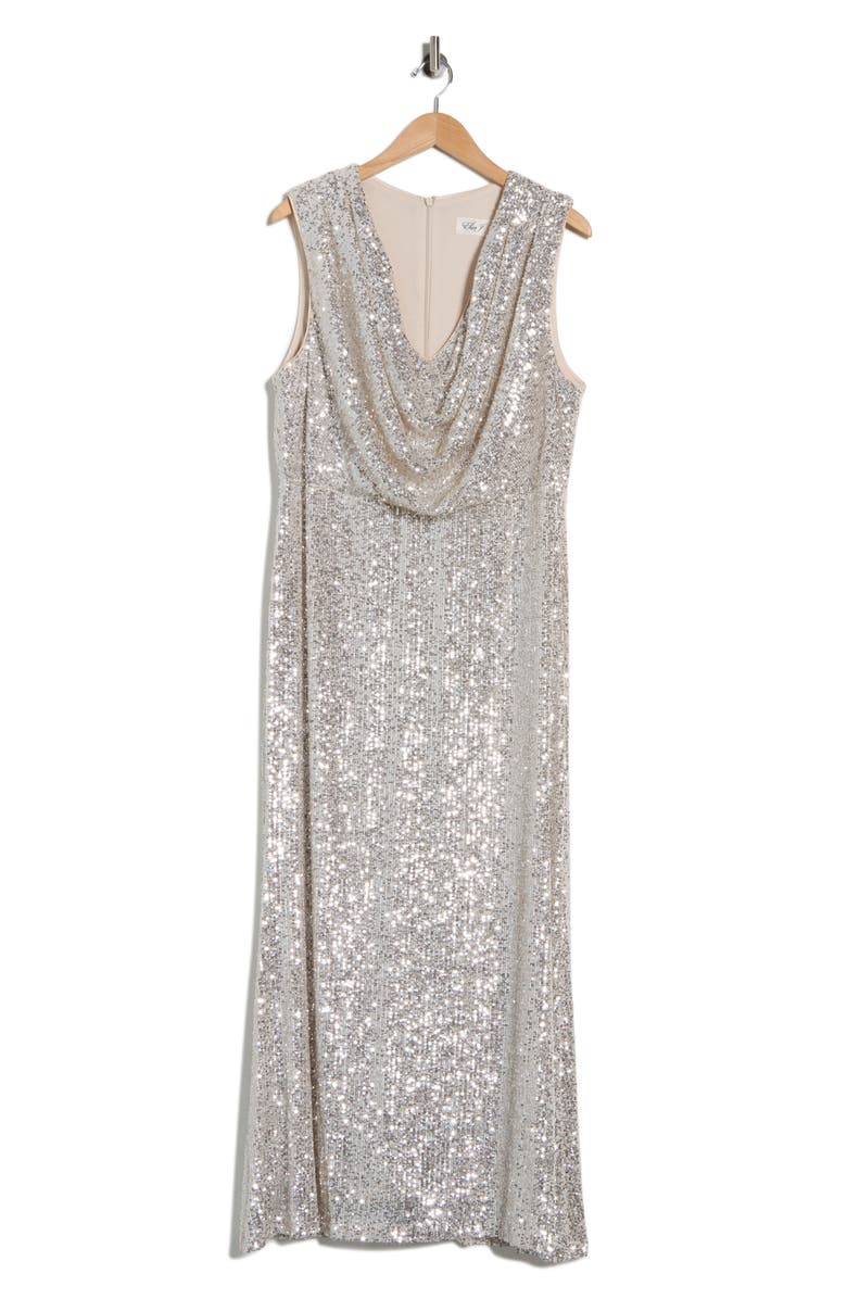Eliza J Sleeveless Sequin Gown, Main, color, Silver