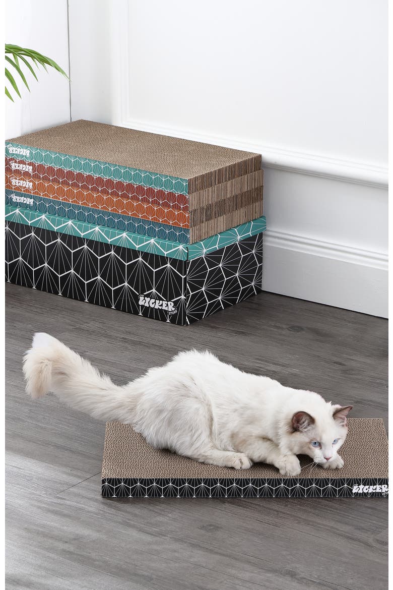 Naomi Modern Cardboard Reversible Cat Scratcher Pad in Box with Catnip, Alternate, color, Multi