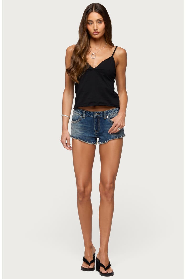 Glendon Lettuce Edge Crop Stretch Cotton Camisole, Alternate, color, BLACK