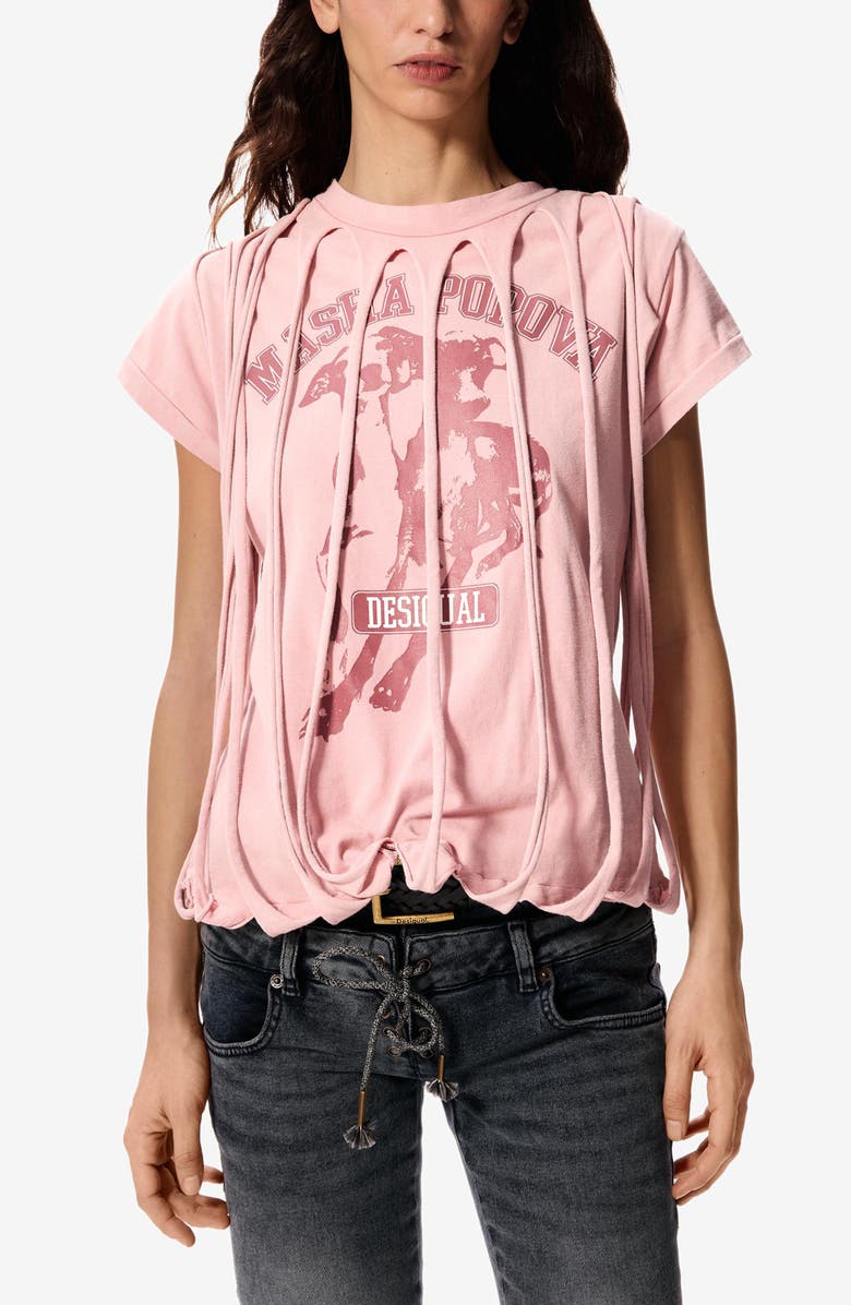 Desigual Slit Overlay T-Shirt, Alternate, color, Light Pink