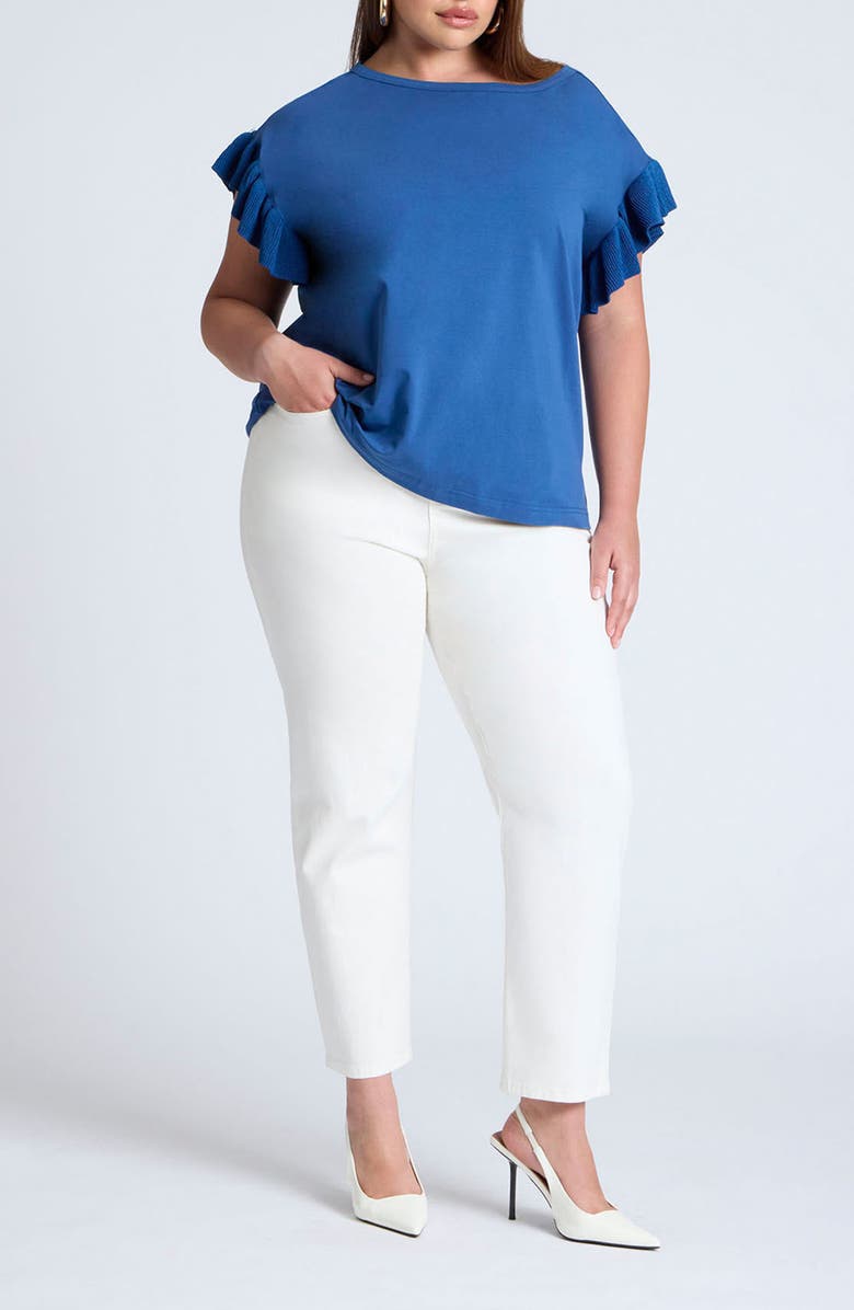 ELOQUII Ruffle Sleeve Top, Alternate, color, 