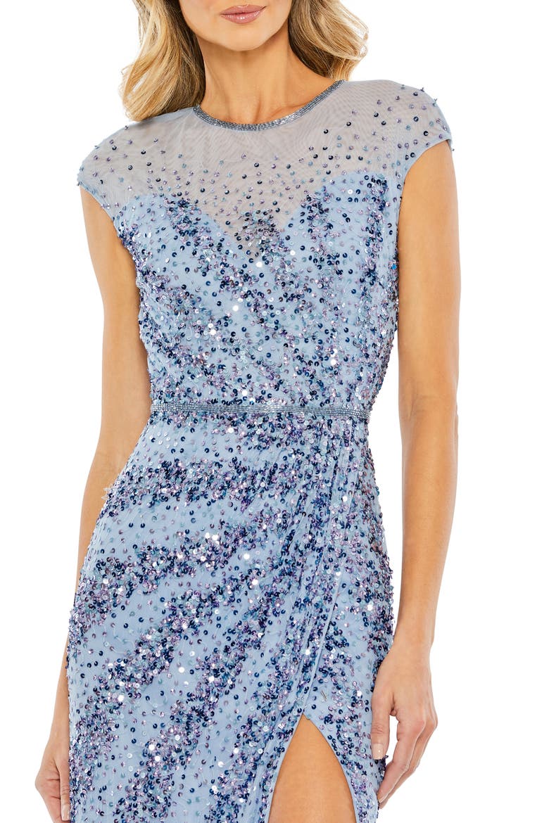 Embellished Illusion High Neck Cap Sleeve Gown, Alternate, color, FRENCH BLUE