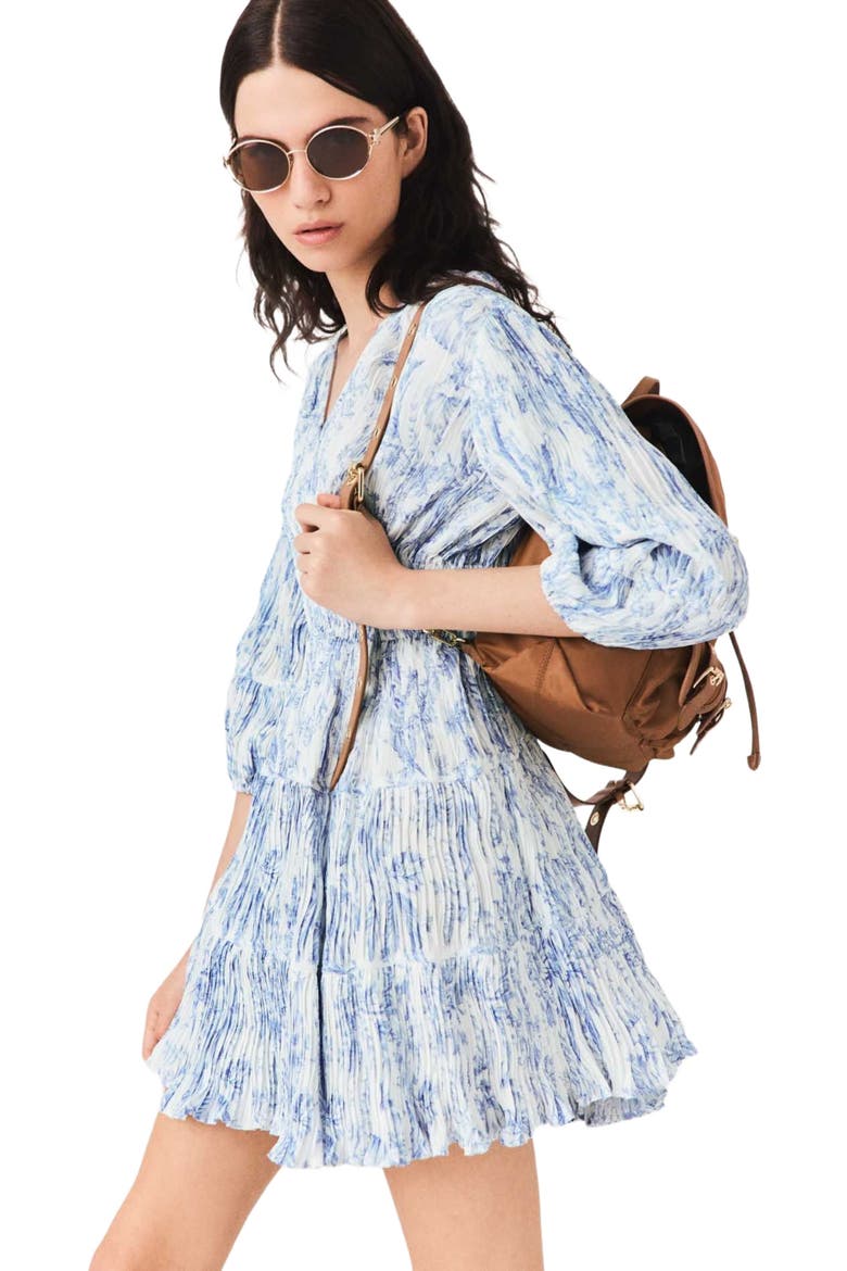 Patterned pleated dress, Alternate, color, Sky blue large flowers print