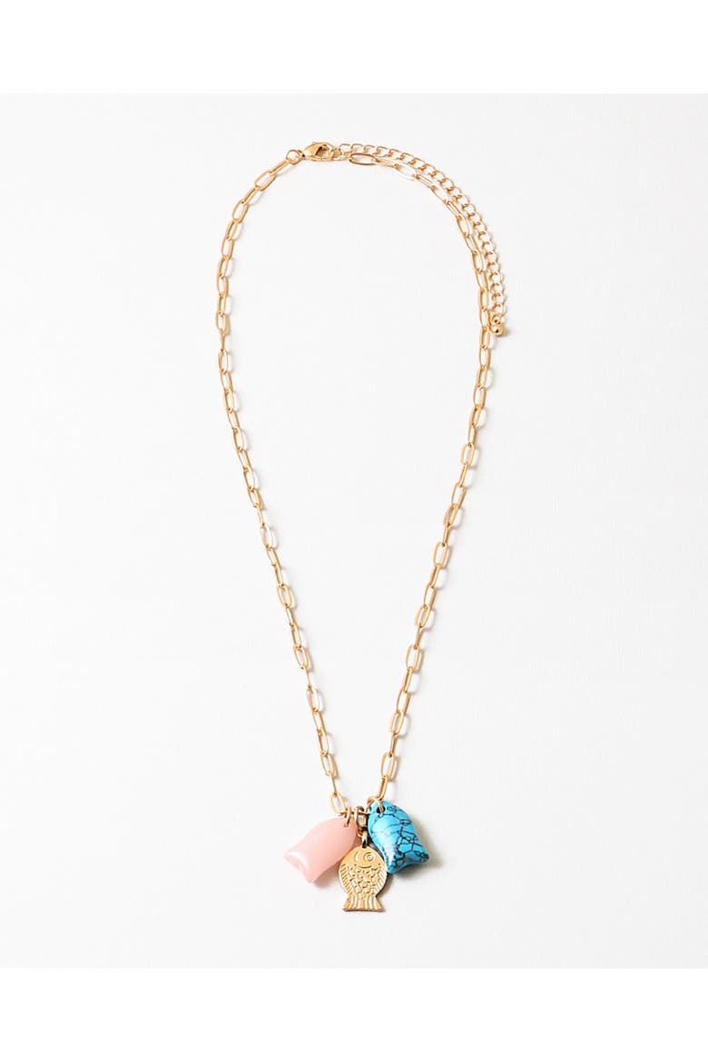 Three Lucky Fish Necklace, Main, color, Gold