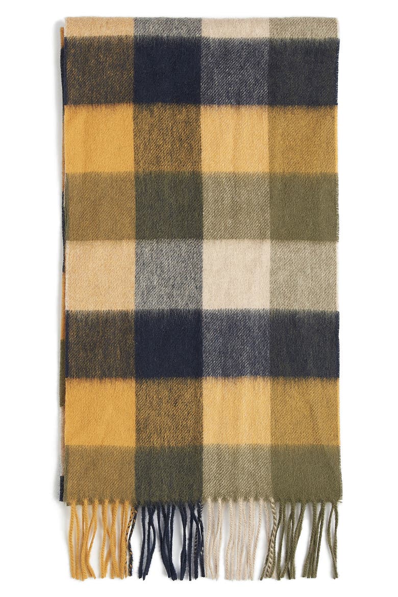 Tattersall Tartan Lambswool Fringe Scarf, Alternate, color, FOREST MIST