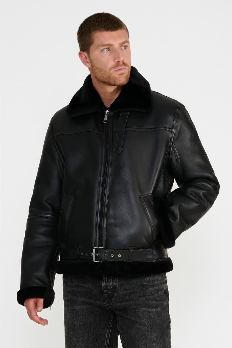 Leather Shearling Jacket, Alternate, color, Black