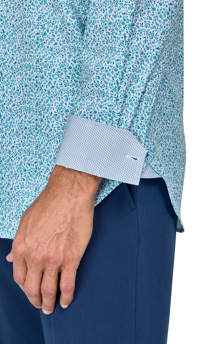 W.R.K Slim Fit Floral Print Recycled Performance Stretch Dress Shirt, Alternate, color, White/ Green