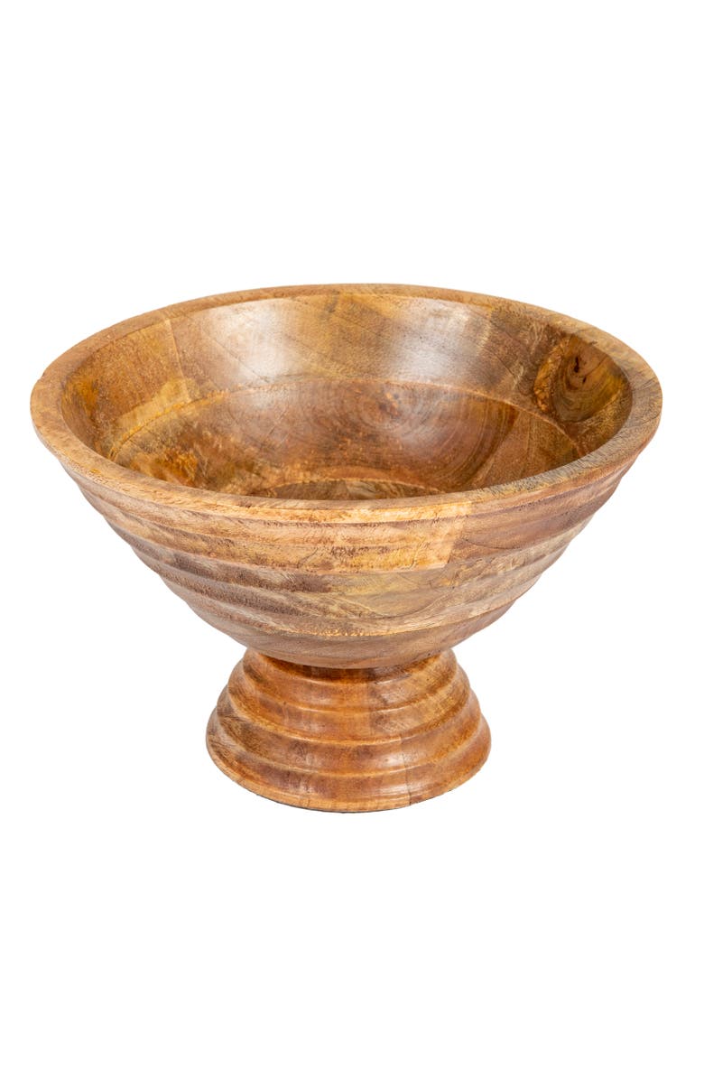 Storied Home Boho Wood Pedestal Serving Bowl, Light Brown Finish, Main, color, Brown