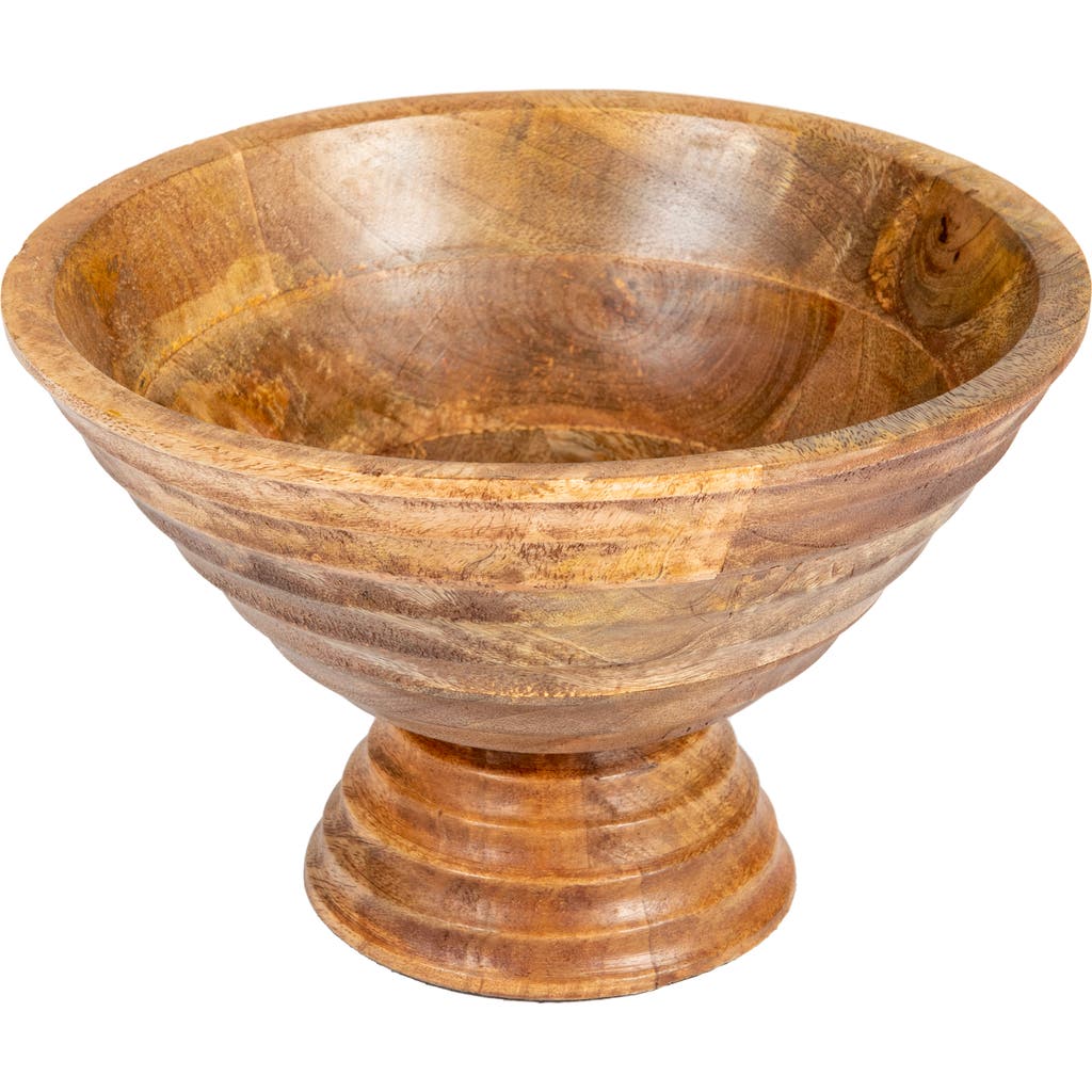 Storied Home Boho Wood Pedestal Serving Bowl, Light Brown Finish
