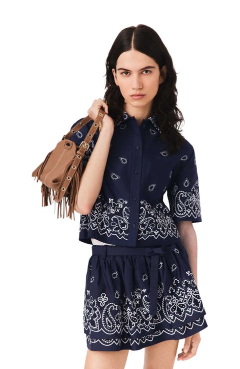 Cropped embroidered taffeta shirt