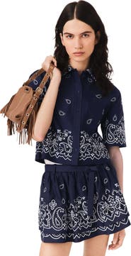 maje Cropped embroidered taffeta shirt