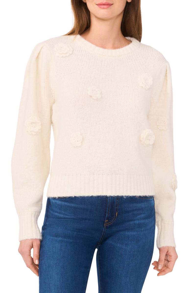 CeCe Floral Appliqué Sweater, Main, color, 