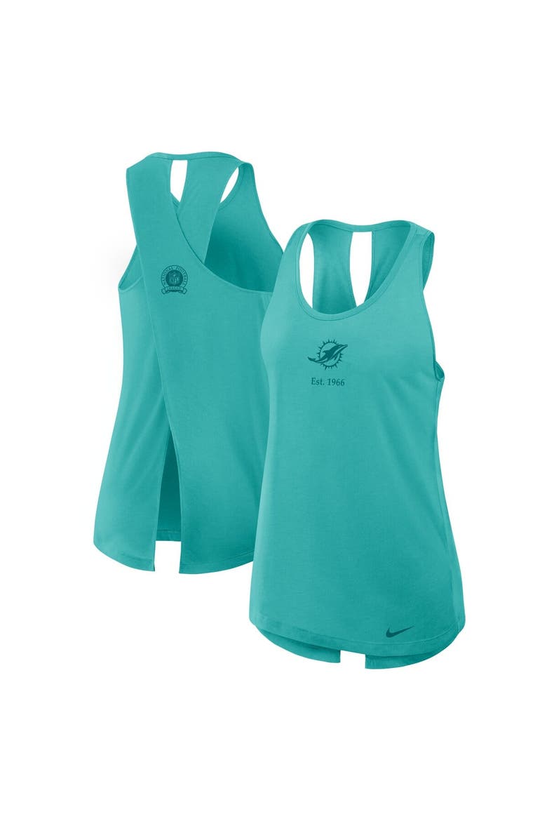 Women's Nike Aqua Miami Dolphins Glory Crisscross Performance Tank Top, Main, color, Aqua