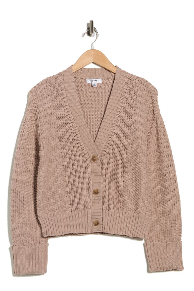 Textured V-Neck Cardigan, Alternate, color, TAUPE