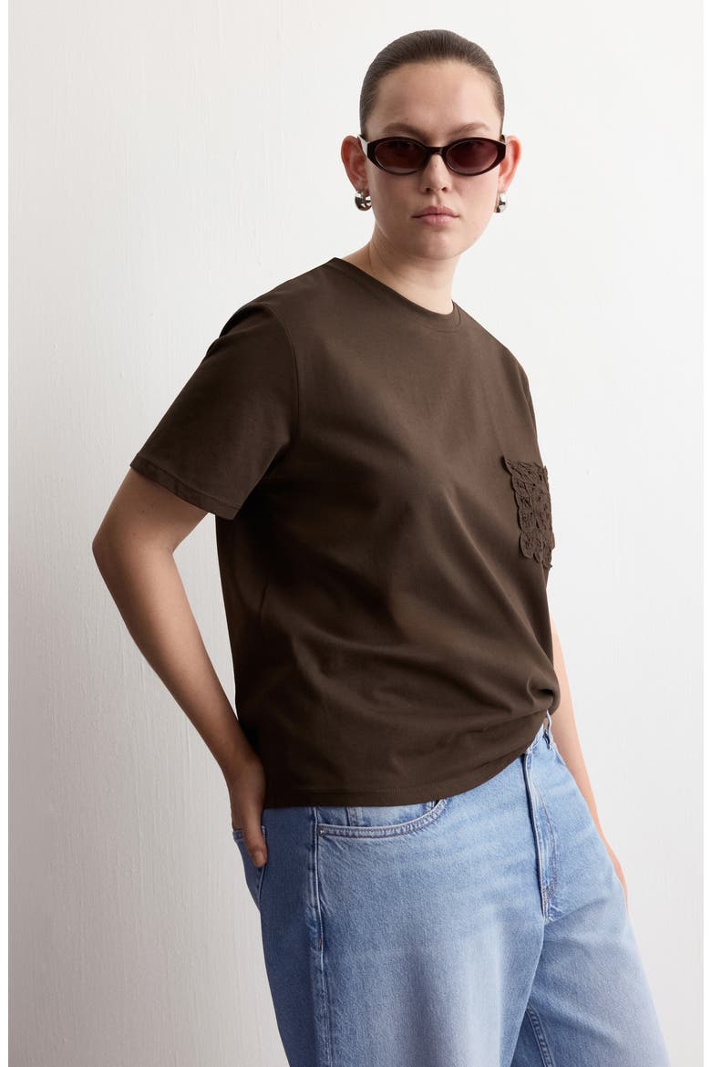 Embroidered Cotton T-Shirt, Alternate, color, CHOCOLATE