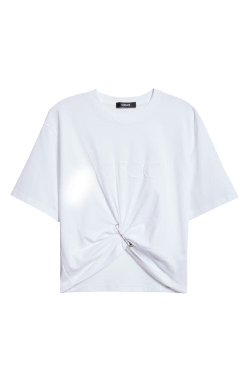 Versace Cropped T-shirt With Twist Detail And Safety Pin Logo In Optical White