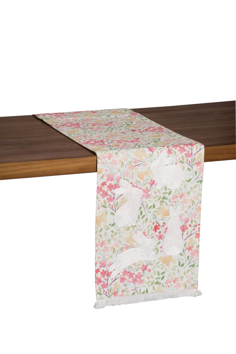 Bunnies Flowers Table Runner 13" x 72", Alternate, color, Brown