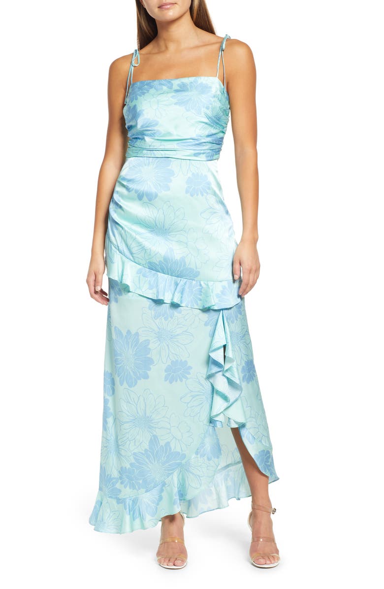 WAYF Floral Tie Strap Satin Maxi Dress, Main, color, 
