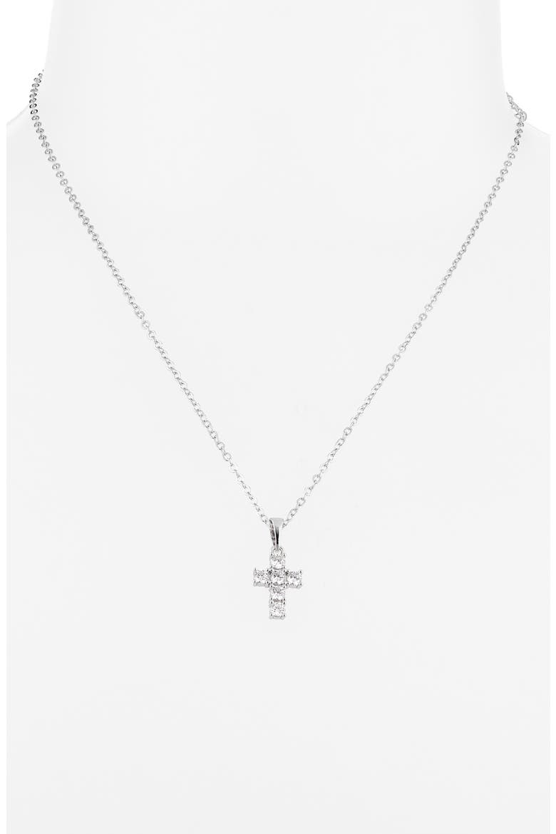 Dainty Crystal Cross Pendant Necklace, Alternate, color, SILVER
