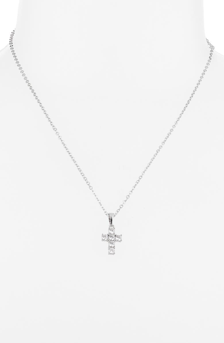 THE SIS KISS Dainty Crystal Cross Pendant Necklace, Alternate, color, Silver