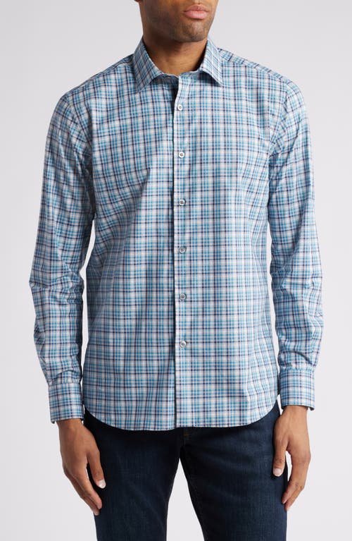 Scott Barber Microcheck Button-Up Shirt in Teal 