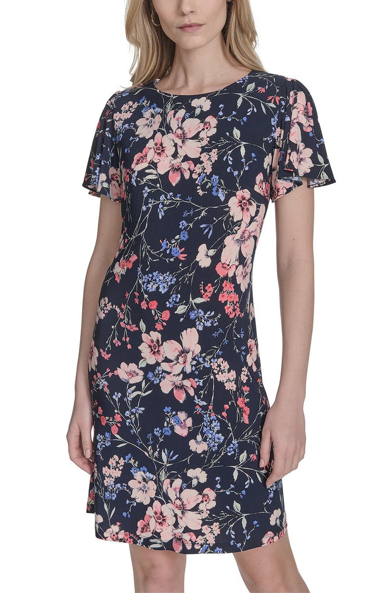 Tommy Hilfiger Floral Flutter Sleeve Jersey Shift Dress, Alternate, color,