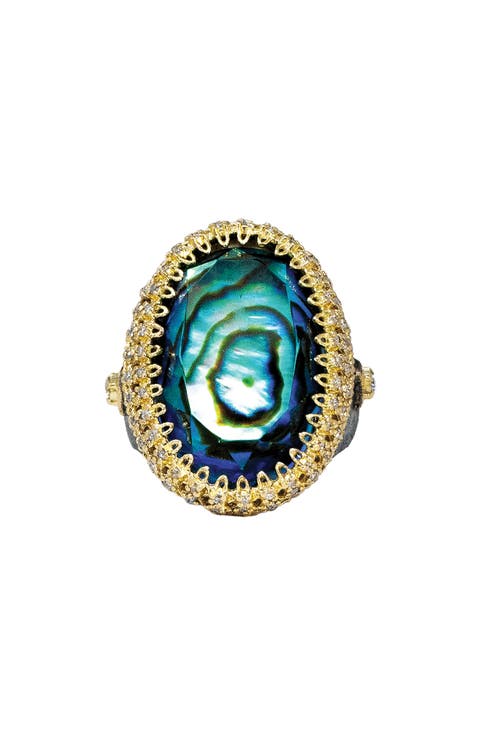 Mother-of-Pearl & Blue Topaz Statement Ring