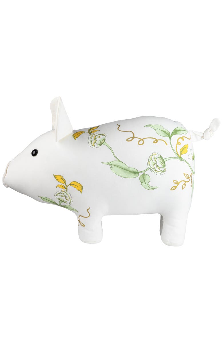 Northlight Soft Floral Standing Pig Spring Decoration - 13.25" - White, Green and Yellow, Alternate, color, White
