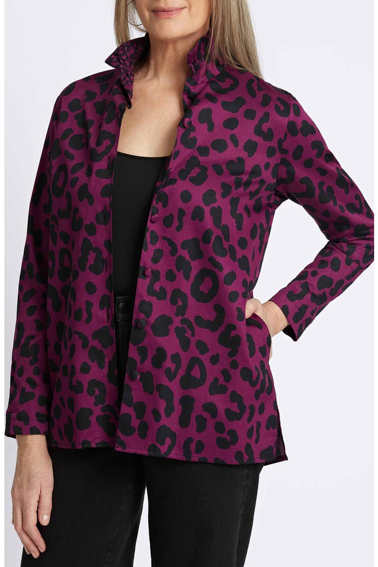 Carolina Animal Print Cotton Sateen Button-Up Shirt, Alternate, color, PLUM/ BLACK