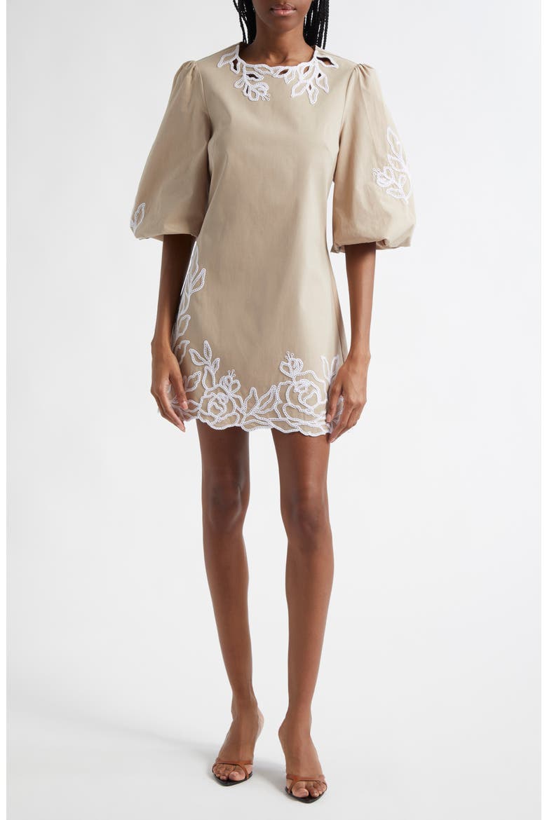 Trailing Peonies Aura Cotton Dress, Main, color, KHAKI/ WHITE