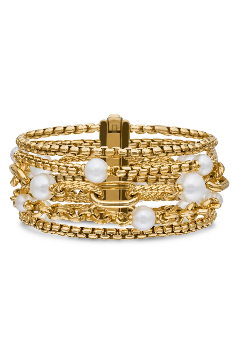 DY Madison® Pearl Multi Row Chain Bracelet in 18K Yellow Gold with Pearls, 25.7mm, Main, color, 18K YELLOW GOLD
