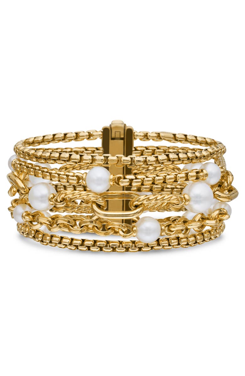 David Yurman DY Madison<sup>®</sup> Pearl Multi Row Chain Bracelet in 18K Yellow Gold with Pearls, 25.7mm, Main, color, 18K Yellow Gold