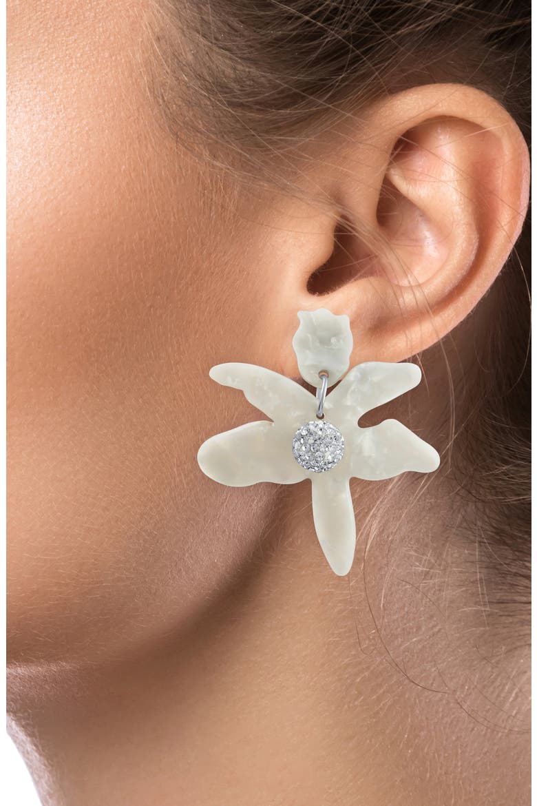 Five Petal Modern Floral Drop Earrings (Nordstrom Exclusive), Alternate, color, WHITE/ SILVER