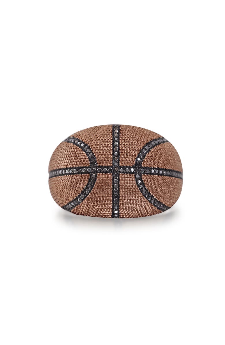 LuvMyJewelry Slam Dunk Basketball Sterling Silver & Black Diamond Men Ring, Main, color, Brown