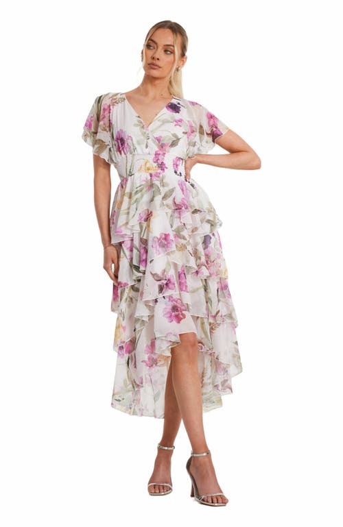 Quiz Floral Chiffon Tiered Maxi Dress In White