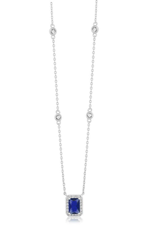 Rectangle Birthstone Cubic Zirconia Pendant Necklace