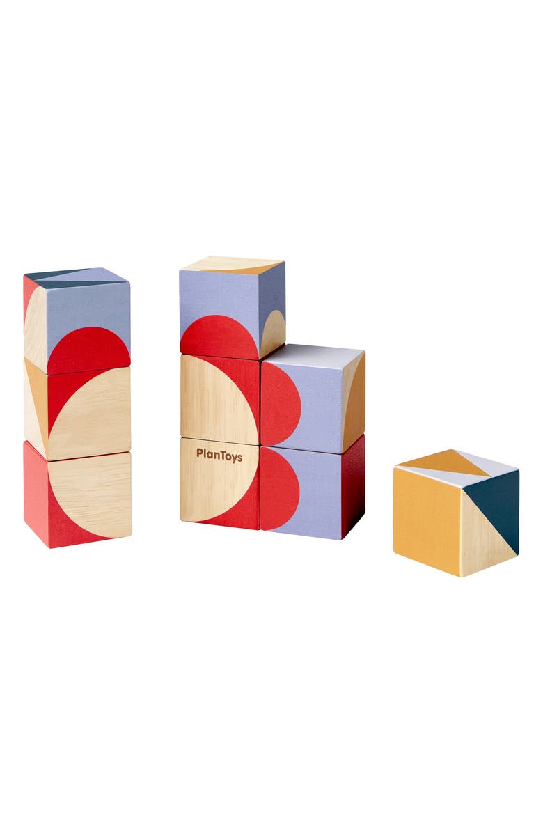 PlanToys<sup>®</sup> Geo Pattern Cube Playset, Alternate, color, Red Multi