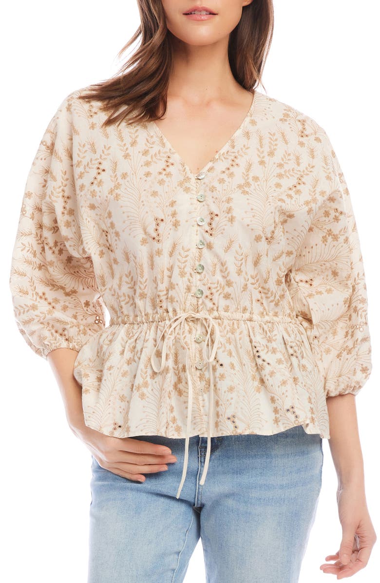 Karen Kane Embroidered Peplum Top, Main, color, 