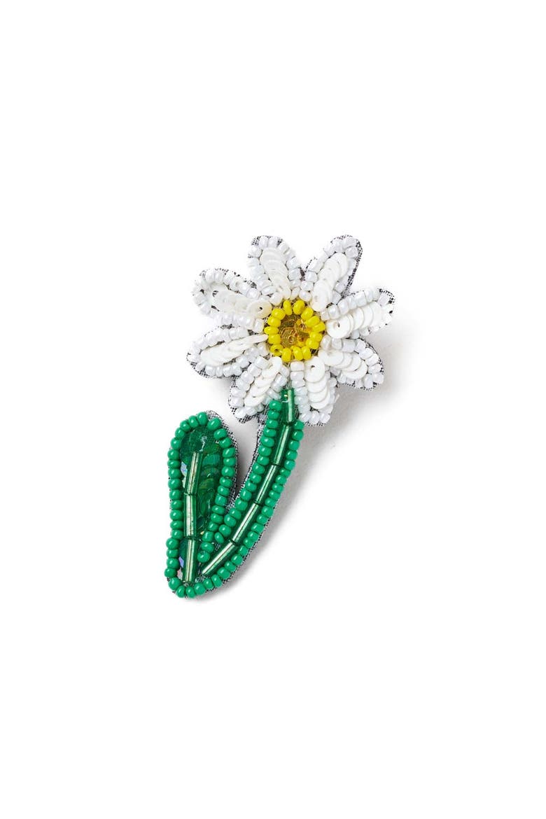 Bala Mani Beaded Daisy Brooch Pin, Main, color, White