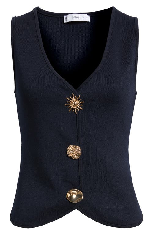 Mango Compact Knit Vest With Gold Statement Buttons In Blue