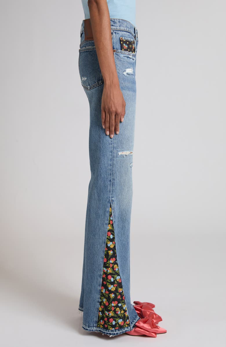 Valentino Tasche Patched & Distressed Flare Leg Jeans, Alternate, color, Denim