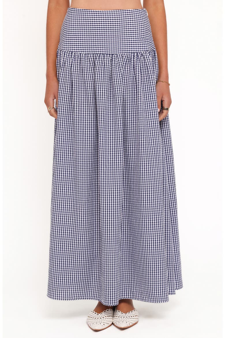 Laurita Gingham Maxi Skirt, Main, color, NAVY GINGHAM