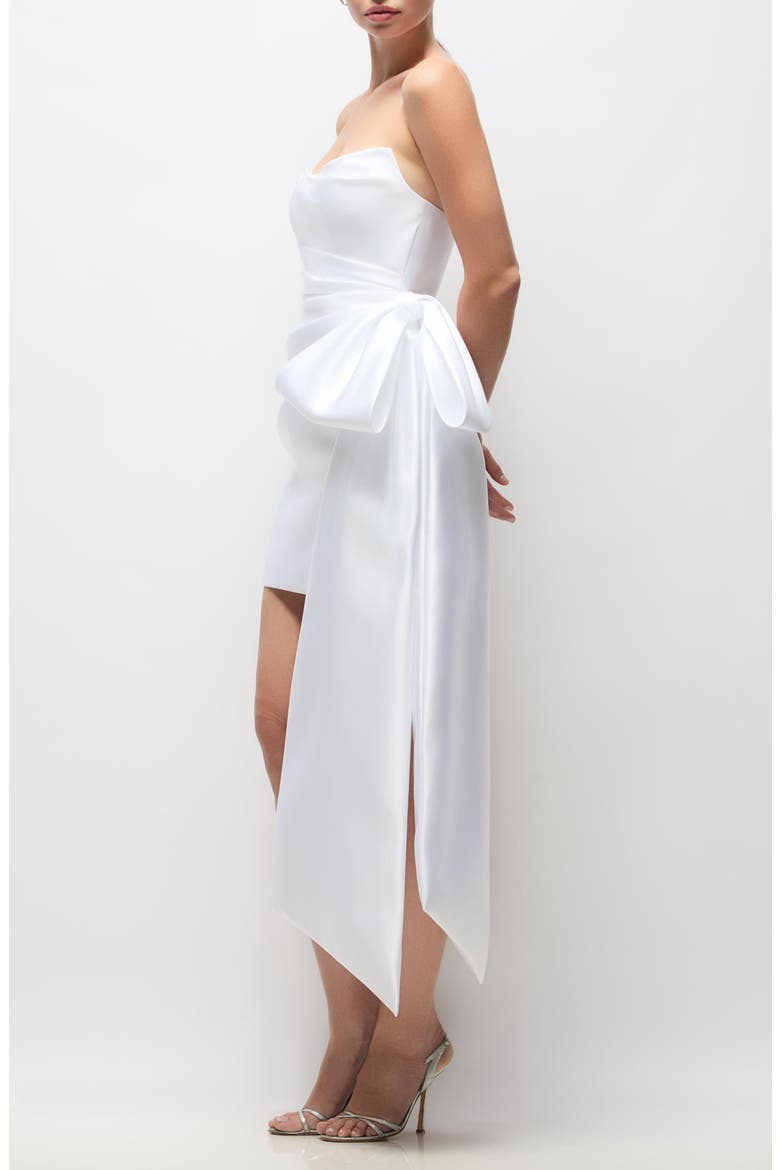 Paige Bow Detail Strapless Satin Cocktail Minidress, Alternate, color, WHITE