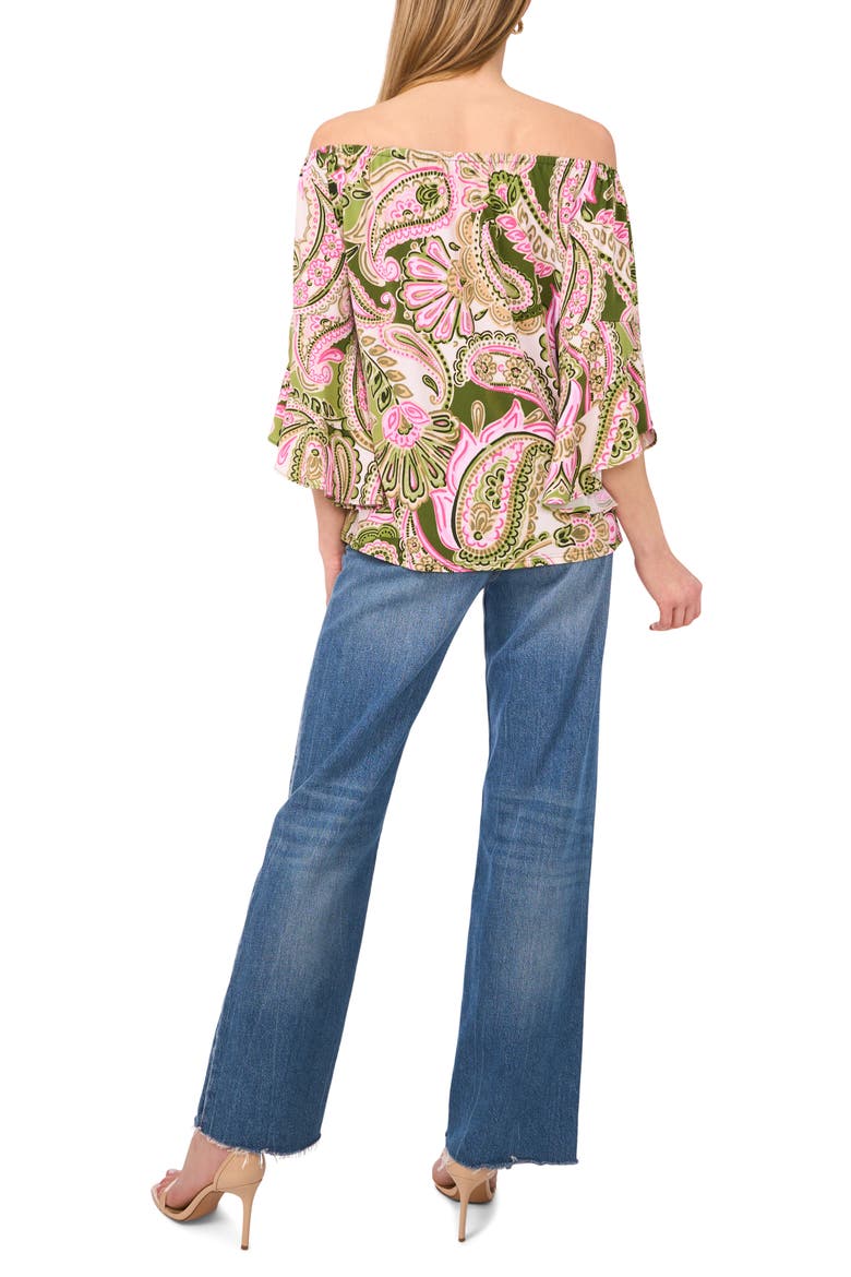 Off the Shoulder Flutter Sleeve Top, Alternate, color, GREEN MULTI