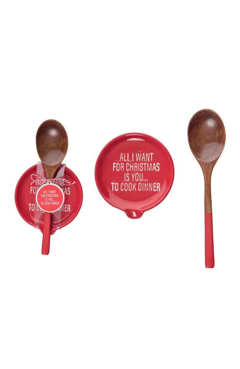 Totalee Gift All I Want for Cmas Spoon Rest and Spoon Ceramic Red, Main, color,