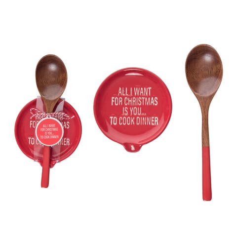 All I Want for Cmas Spoon Rest and Spoon Ceramic Red