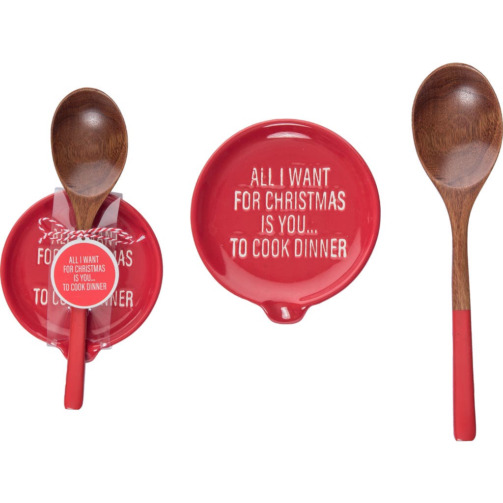 Totalee Gift All I Want For Cmas Spoon Rest And Spoon Ceramic Red In Multi