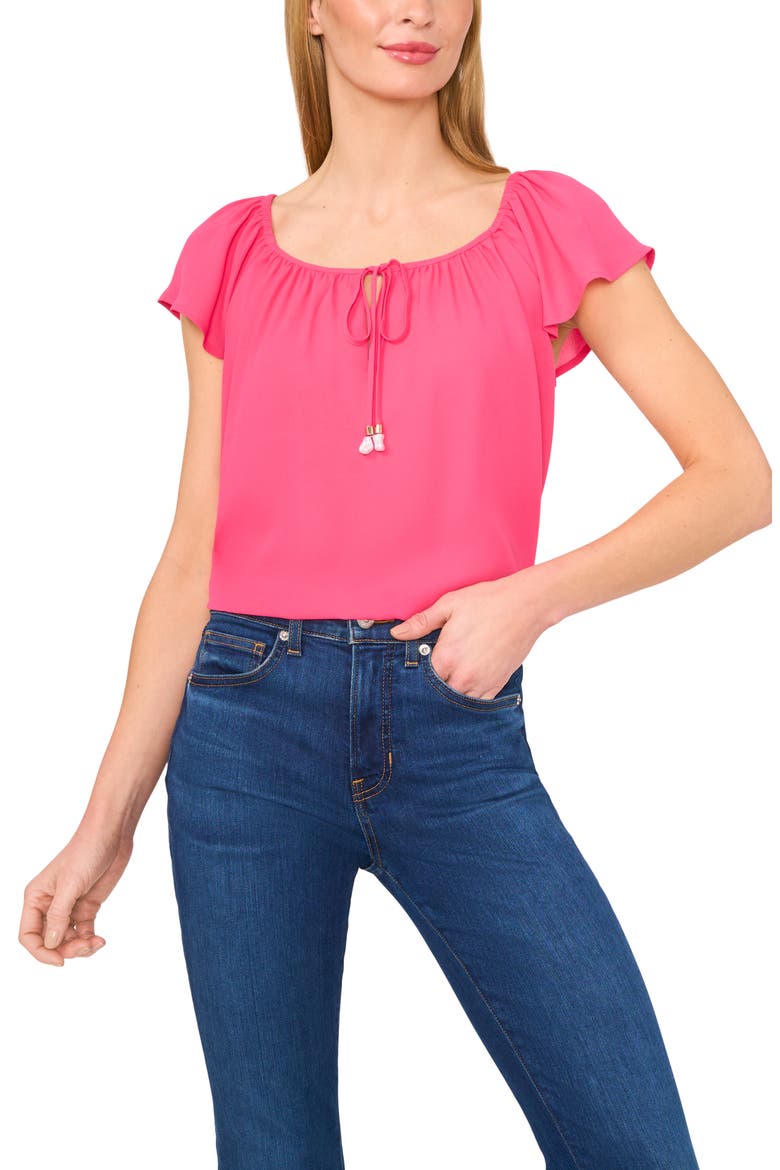 Scoop Neck Flutter Sleeve Top, Main, color, MAGENTA